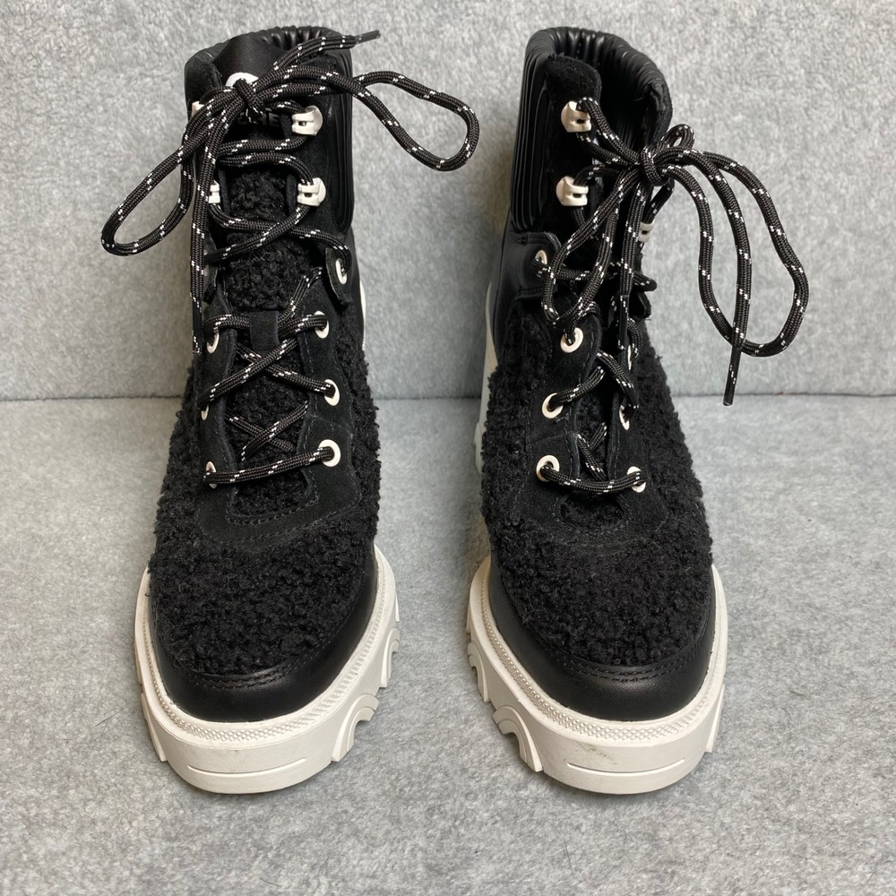 Sorel Brex Boot Lace Women's Sz 8.5 Black White‎ Waterproof Shearling Chunky NWT
